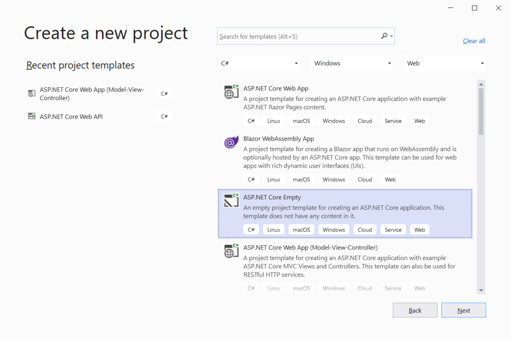 Create ASP.NET Core Empty Project